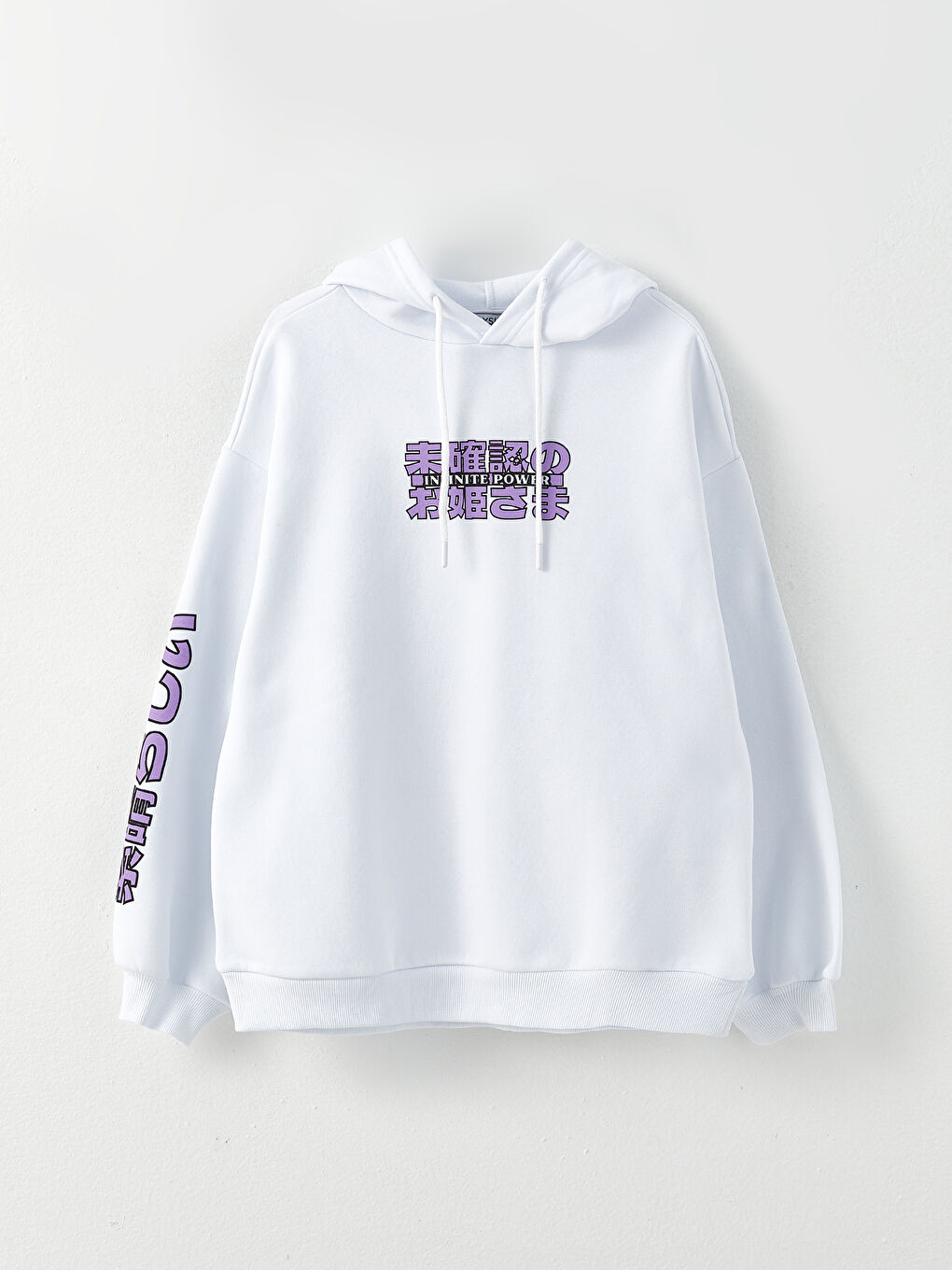 Beyaz Baskılı Kadın Kalın Hoodie-6