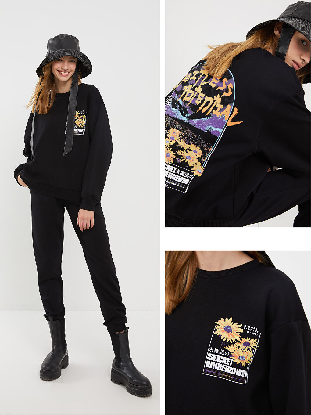 Crew Neck Printed Women's Thick Sweatshirt