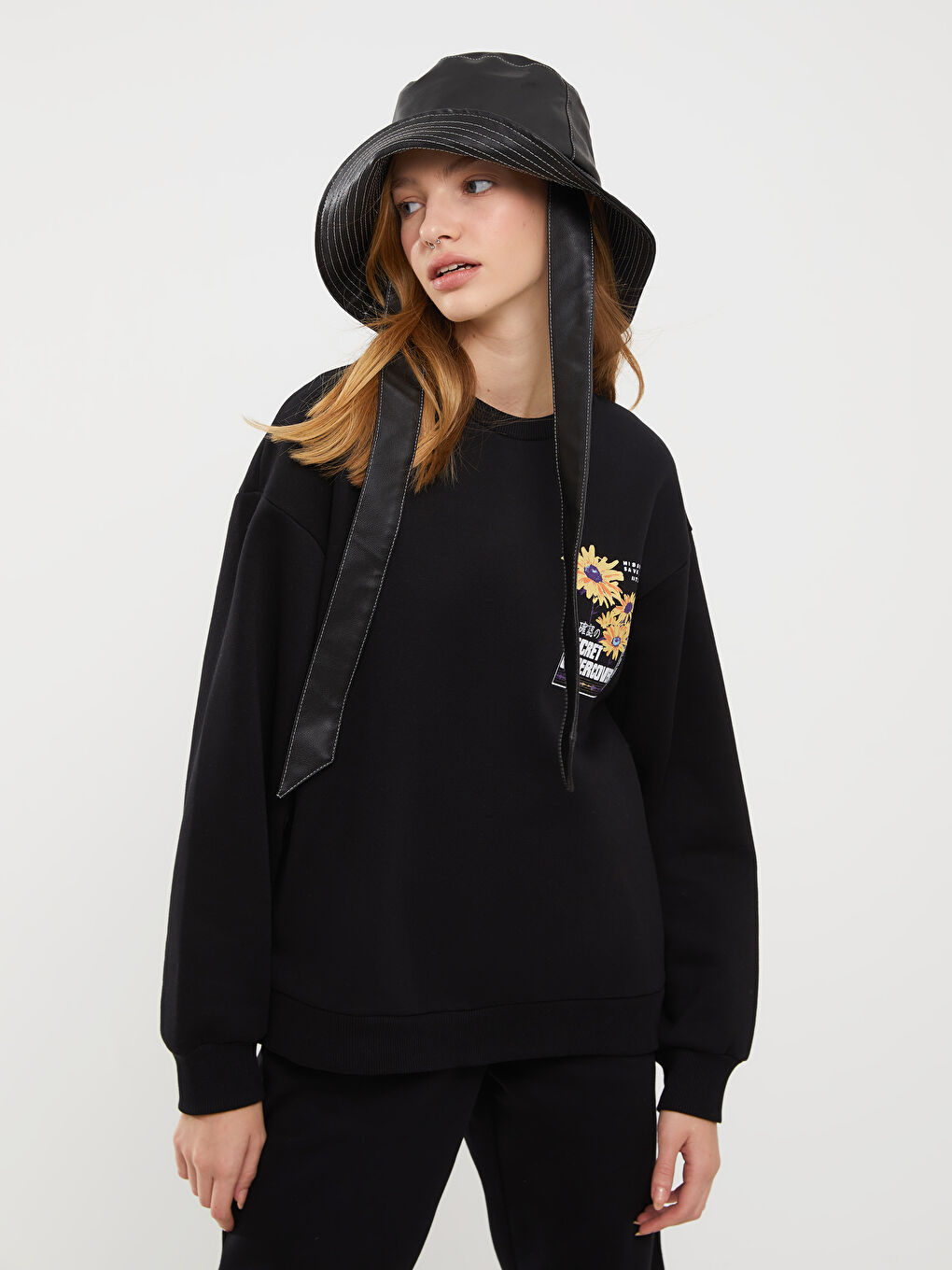 Crew Neck Printed Women's Thick Sweatshirt-1