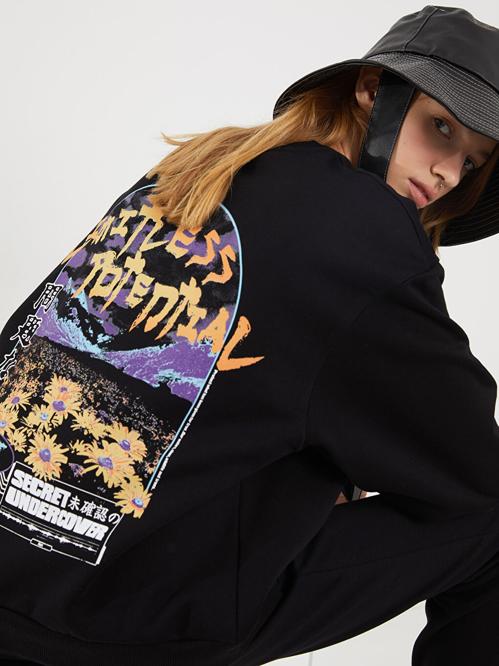 Crew Neck Printed Women's Thick Sweatshirt-2