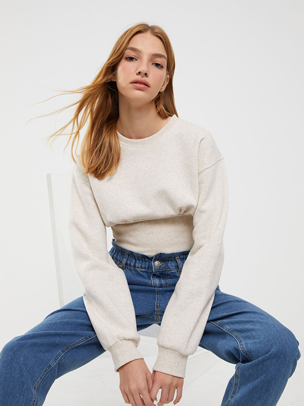 XSIDE Rundhalsausschnitt Schlichtes Dickes Sweatshirt für Damen -W2H032Z8-RW0