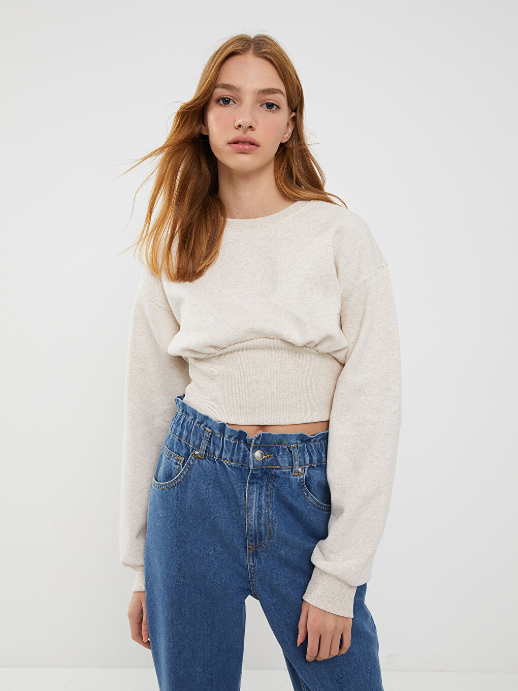 XSIDE Rundhalsausschnitt Schlichtes Dickes Sweatshirt für Damen -W2H032Z8-RW0