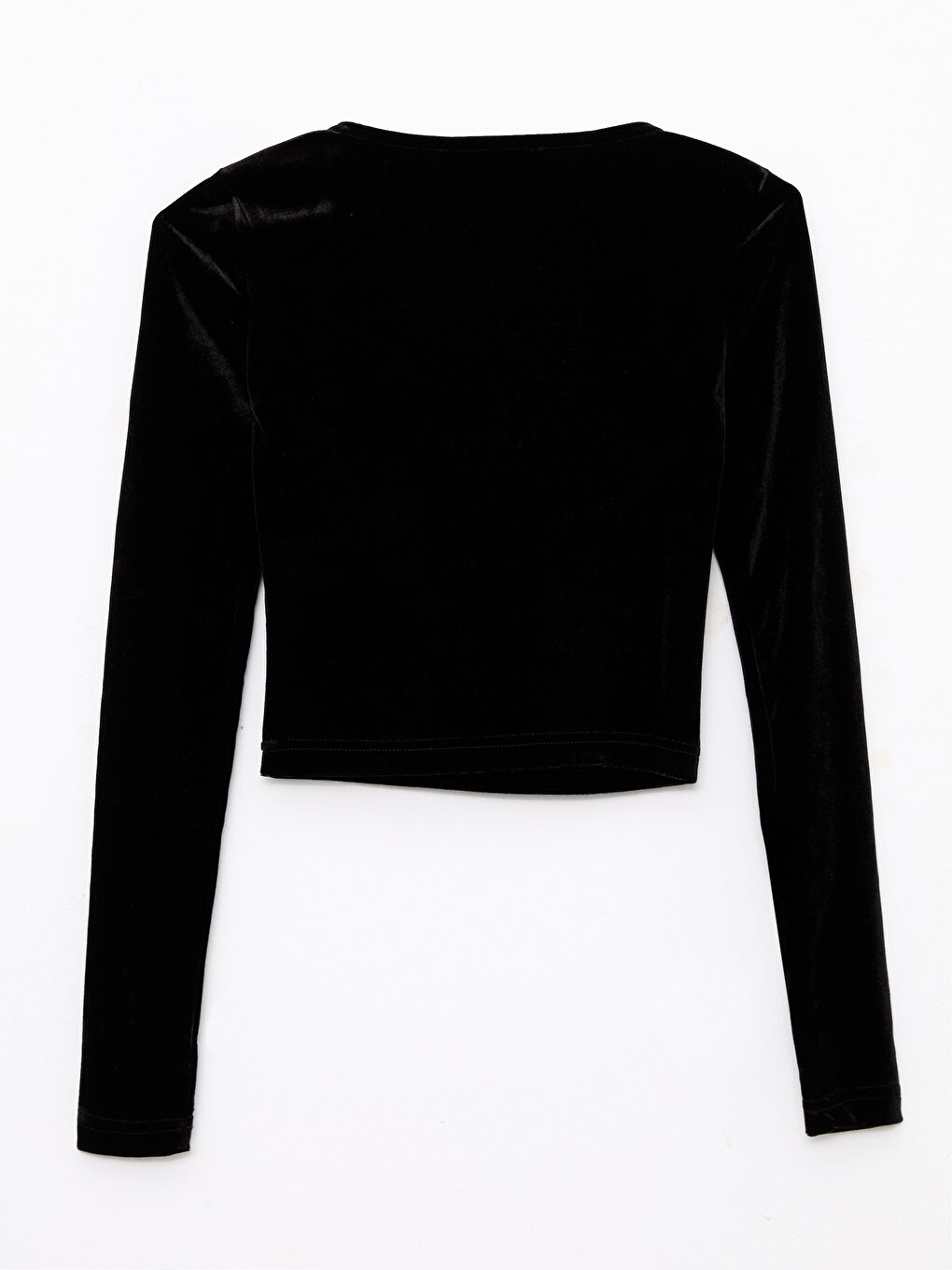 Siyah Kalp Yaka Düz Uzun Kollu Kadın Crop-10