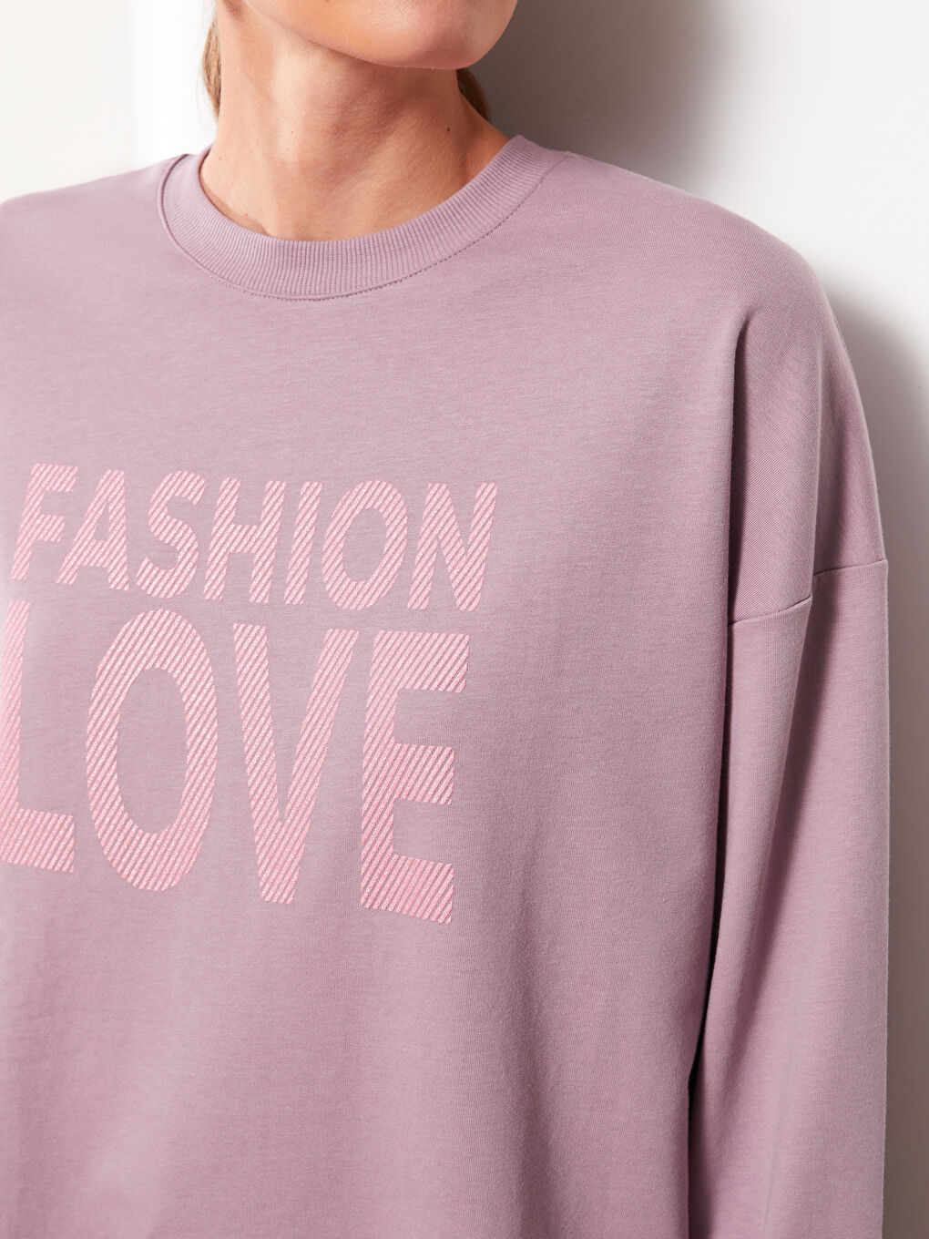 Lila Bisiklet Yaka Baskılı Uzun Kollu Oversize Kadın Sweatshirt Tunik-3