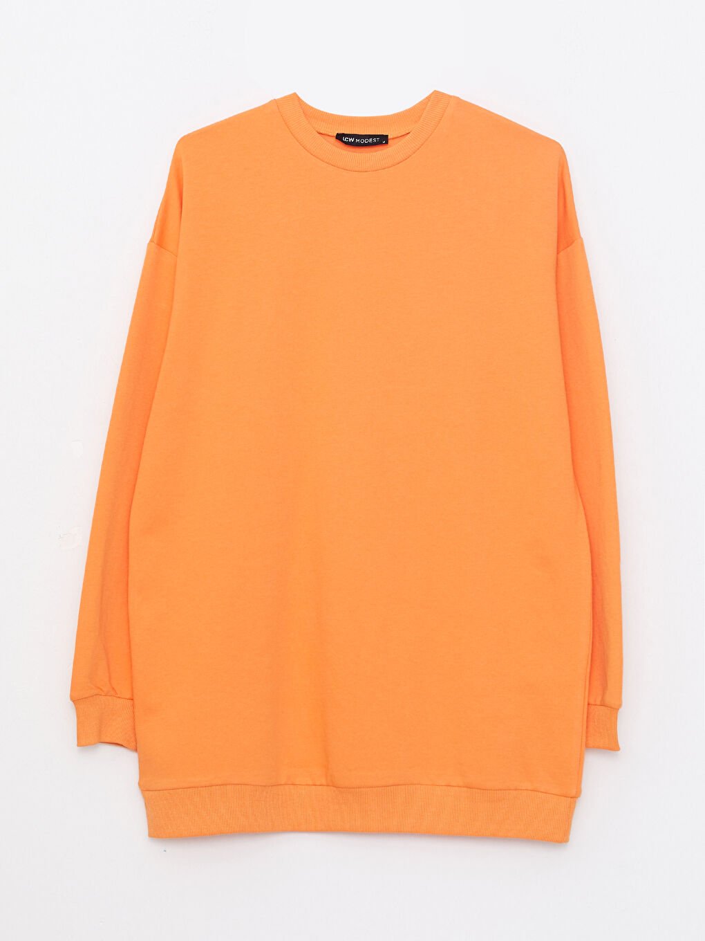 Turuncu Bisiklet Yaka Düz Uzun Kollu Kadın Sweatshirt Tunik-6