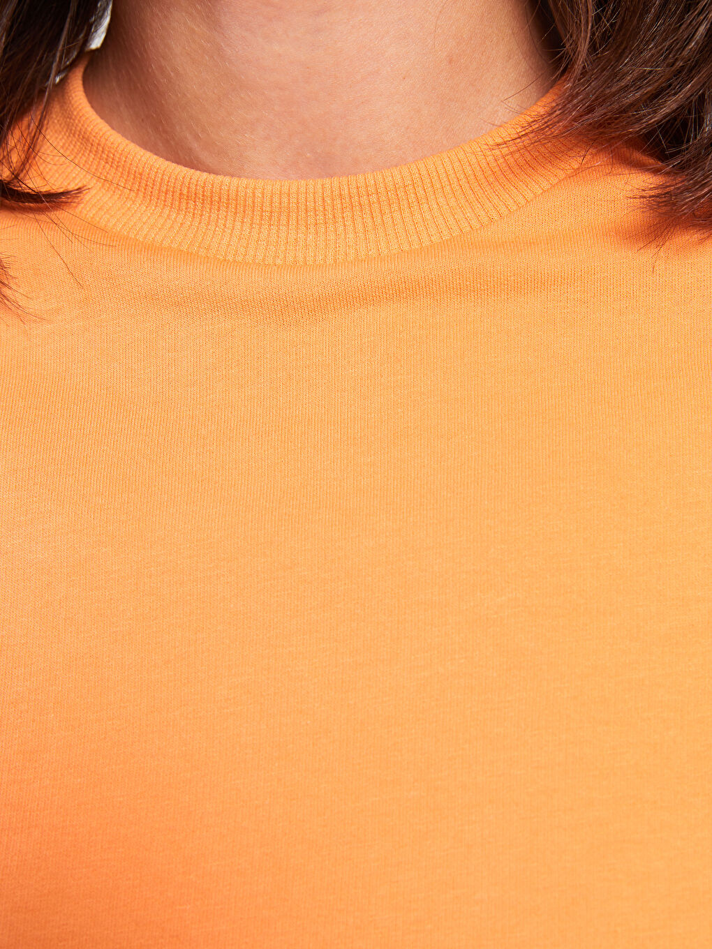 Turuncu Bisiklet Yaka Düz Uzun Kollu Kadın Sweatshirt Tunik-4