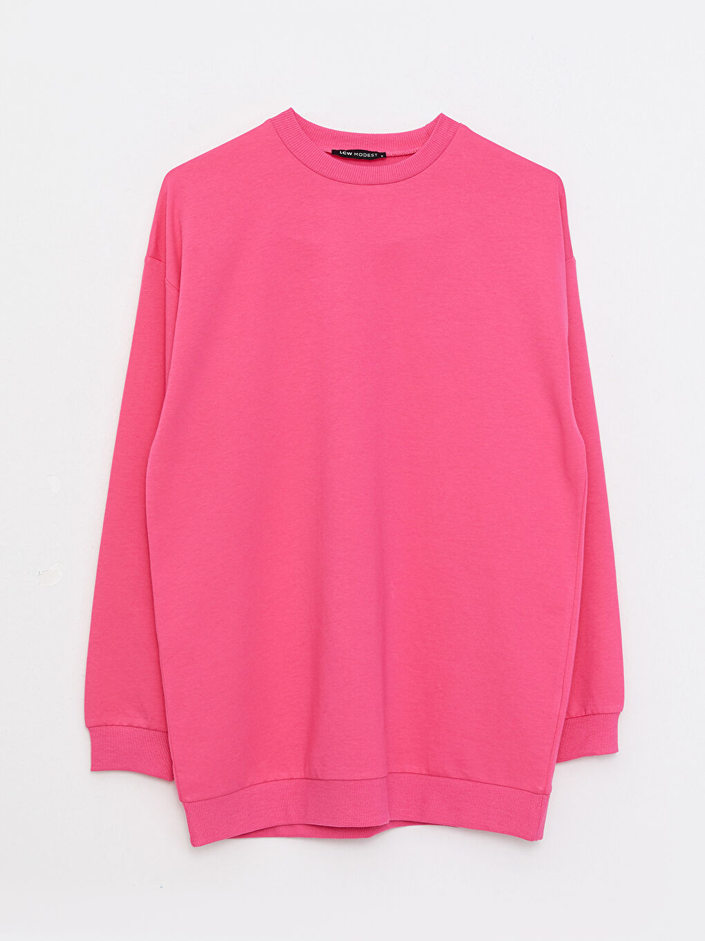 LCW Modest Orta Pembe Bisiklet Yaka Düz Uzun Kollu Kadın Sweatshirt Tunik - 5