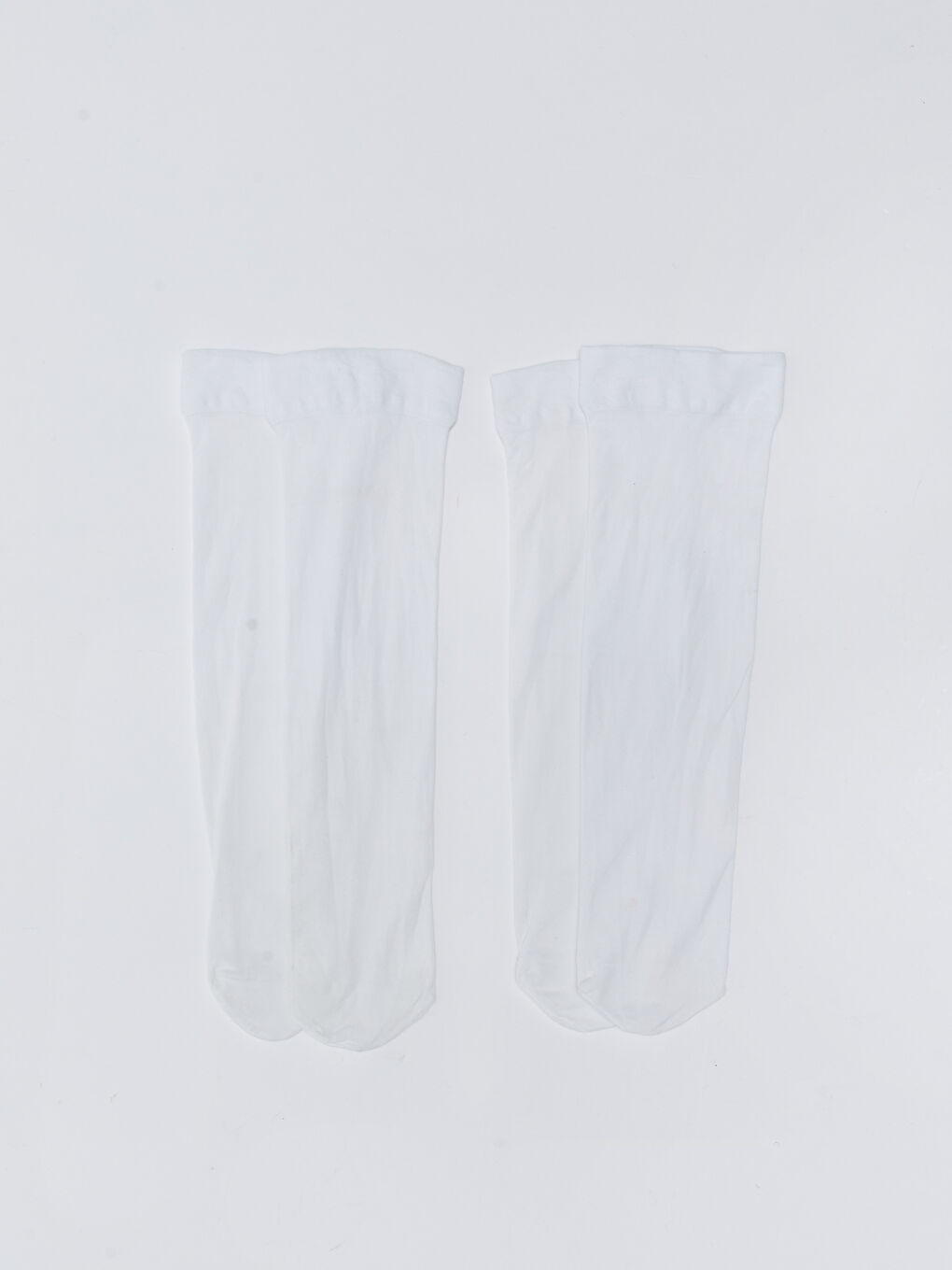 Beyaz Basic Kız Çocuk Diz Altı Çorap 2'li
