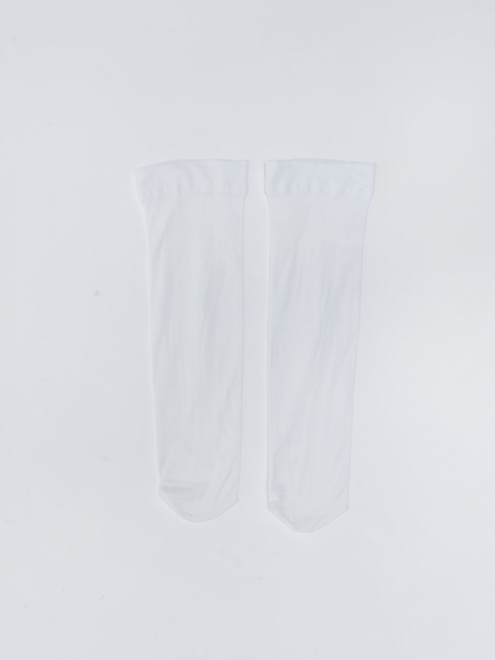 Beyaz Basic Kız Çocuk Diz Altı Çorap 2'li-1