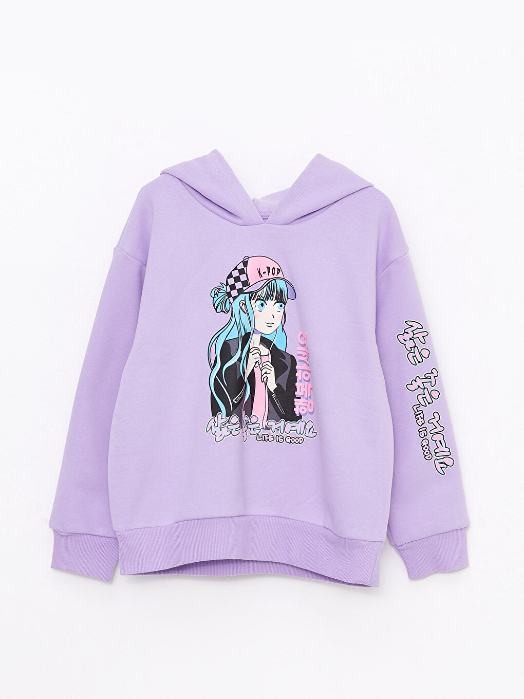 LCW Kids Hooded K-Pop Printed Long Sleeve Girl Sweatshirt -W2H048Z4-KYB