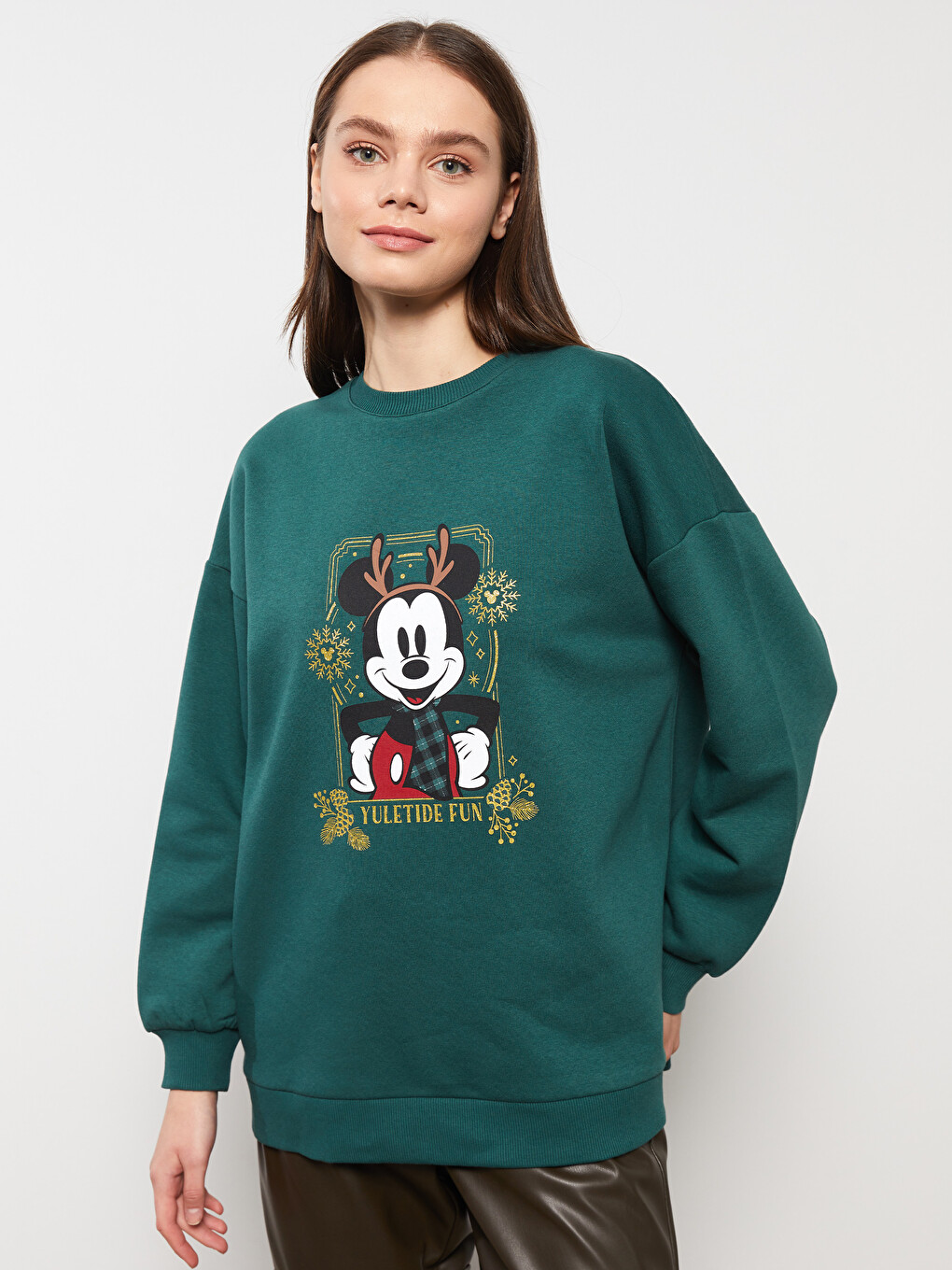 Crew Neck Mickey Mouse Printed Long Sleeve Oversize Women's Sweatshirt Tunic-1