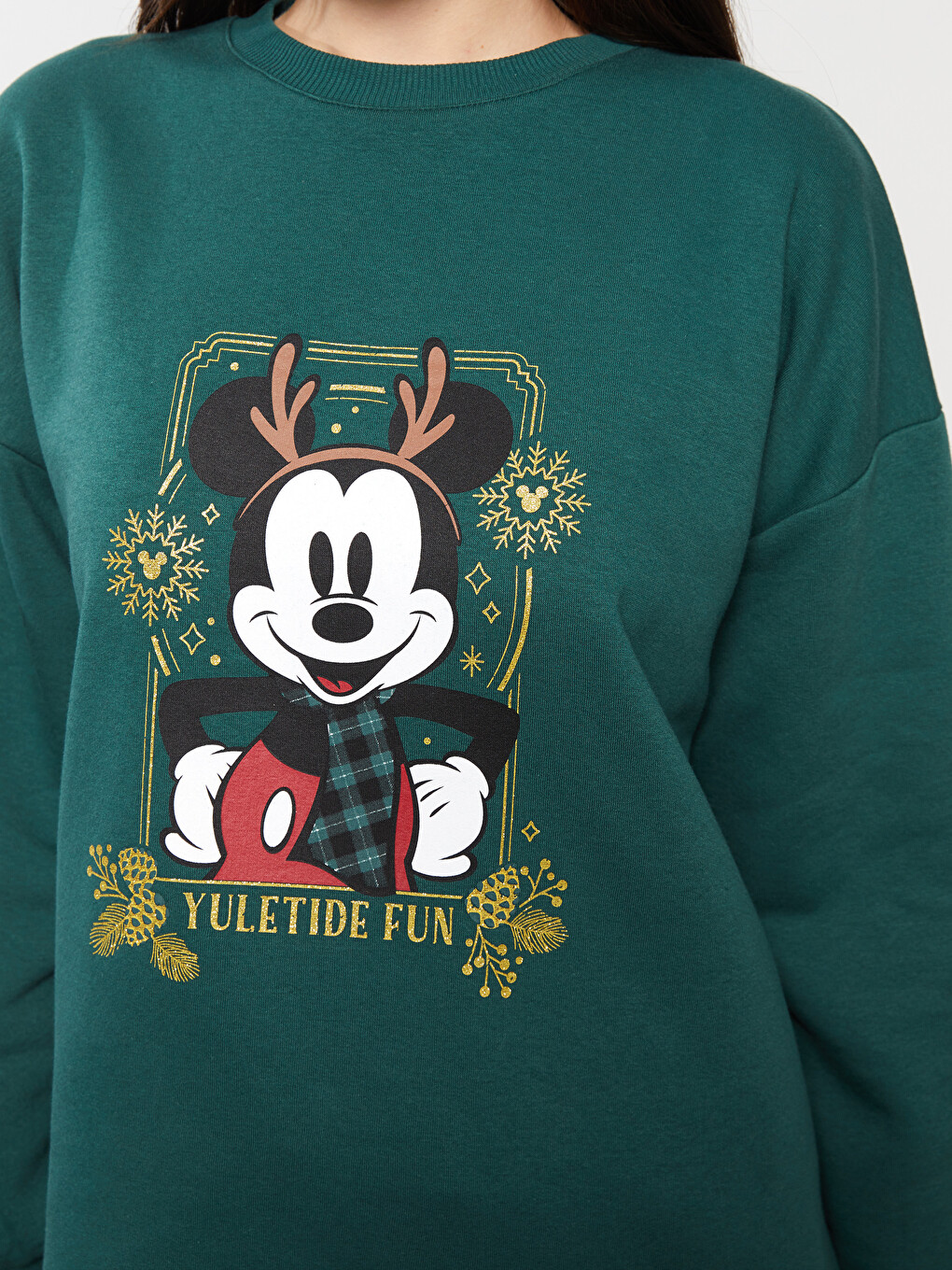 Crew Neck Mickey Mouse Printed Long Sleeve Oversize Women's Sweatshirt Tunic-3