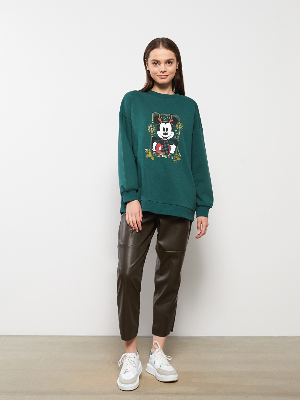 Crew Neck Mickey Mouse Printed Long Sleeve Oversize Women's Sweatshirt Tunic-2