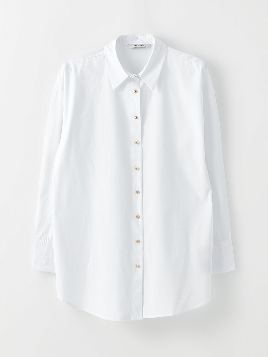 Beyaz Önden Düğme Kapamalı Düz Uzun Kollu Poplin Kadın Gömlek-5