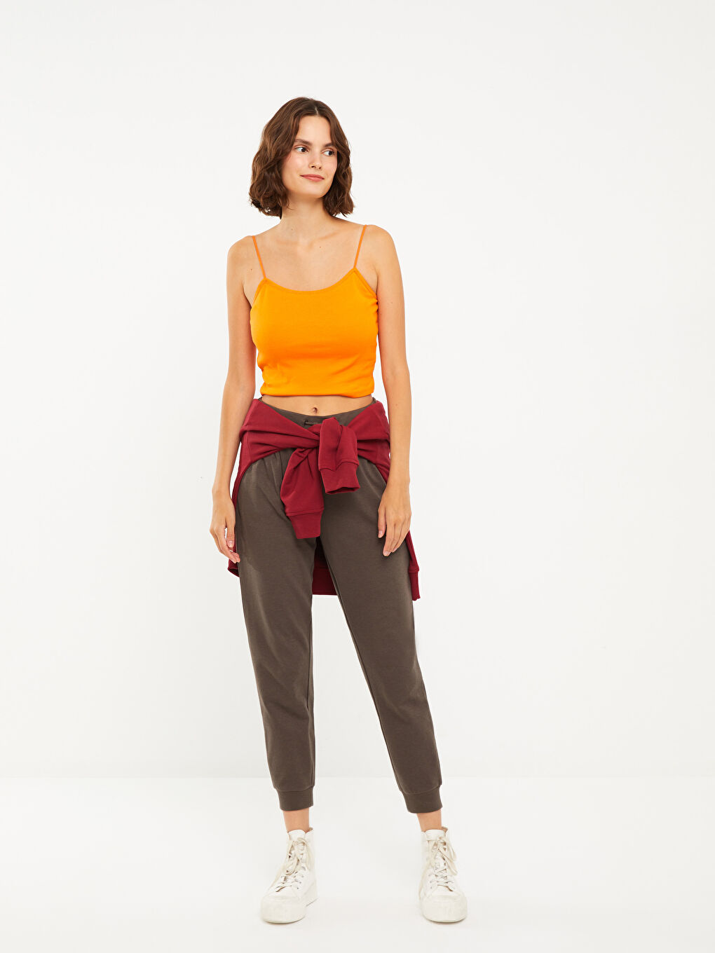 Turuncu U Yaka Askılı Düz Crop Kadın İç Giyim Atlet