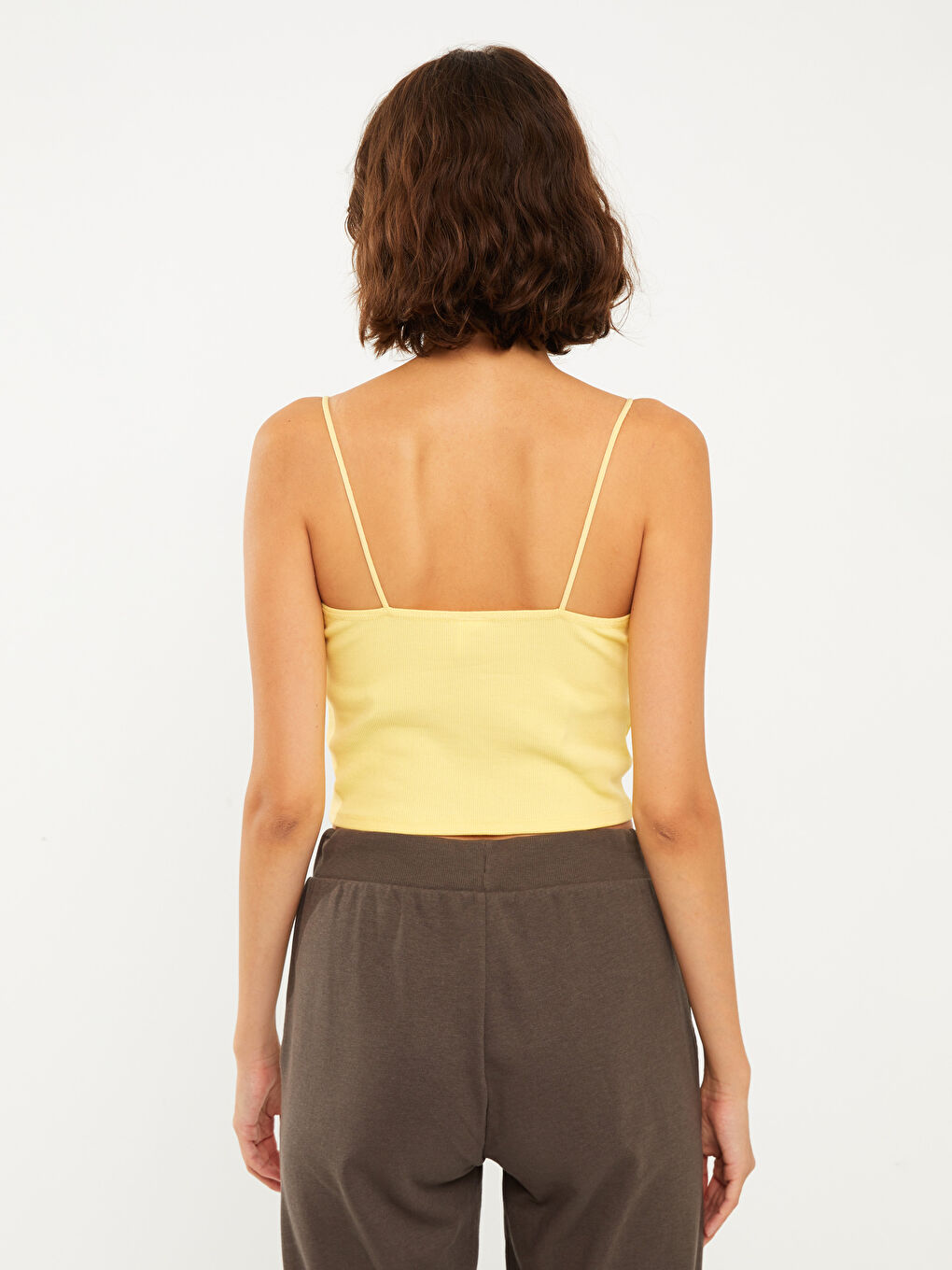 Sarı U Yaka Askılı Düz Crop Kadın İç Giyim Atlet-4