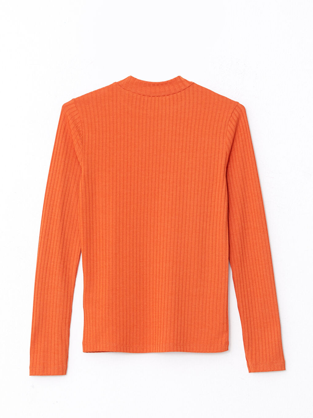 Turuncu Dik Yaka Düz Uzun Kollu Kadın Tişört-6