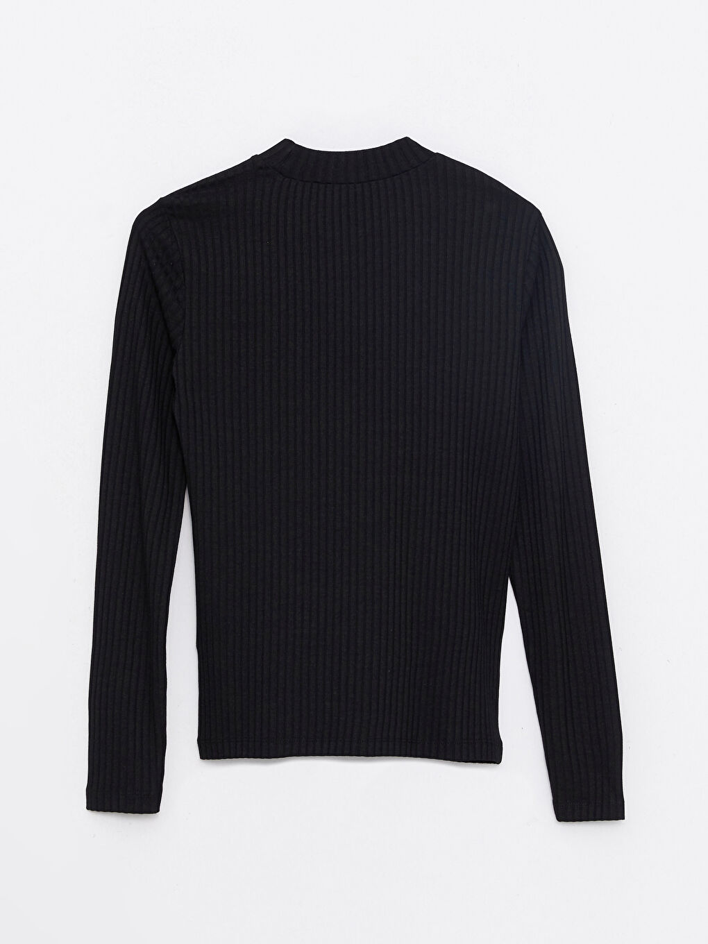 Siyah Dik Yaka Düz Uzun Kollu Kadın Tişört-6