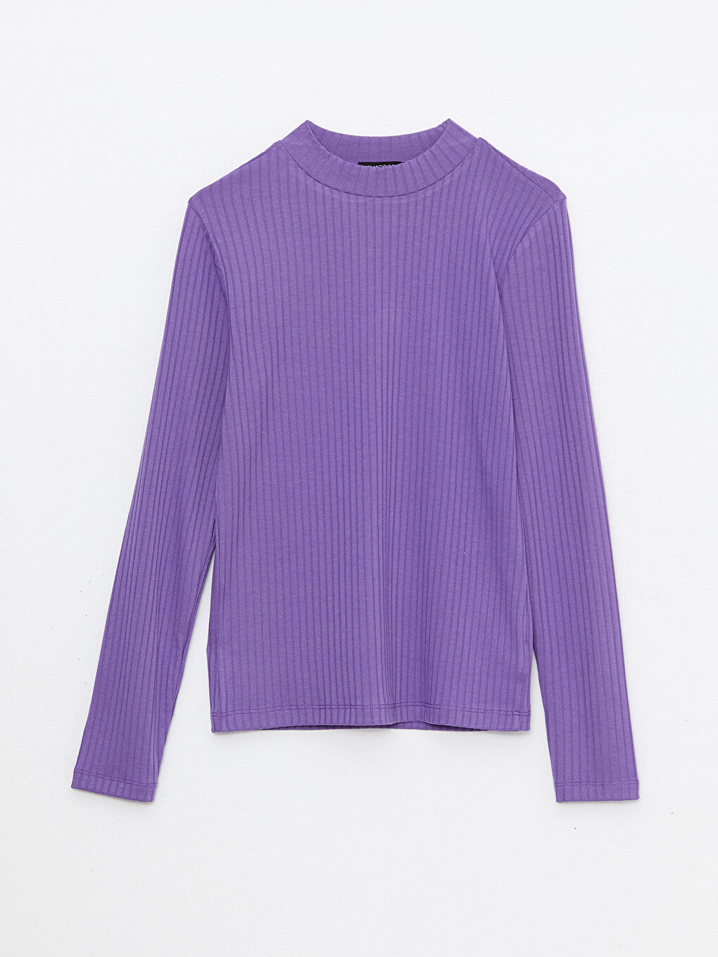 Mor Dik Yaka Düz Uzun Kollu Kadın Tişört-5