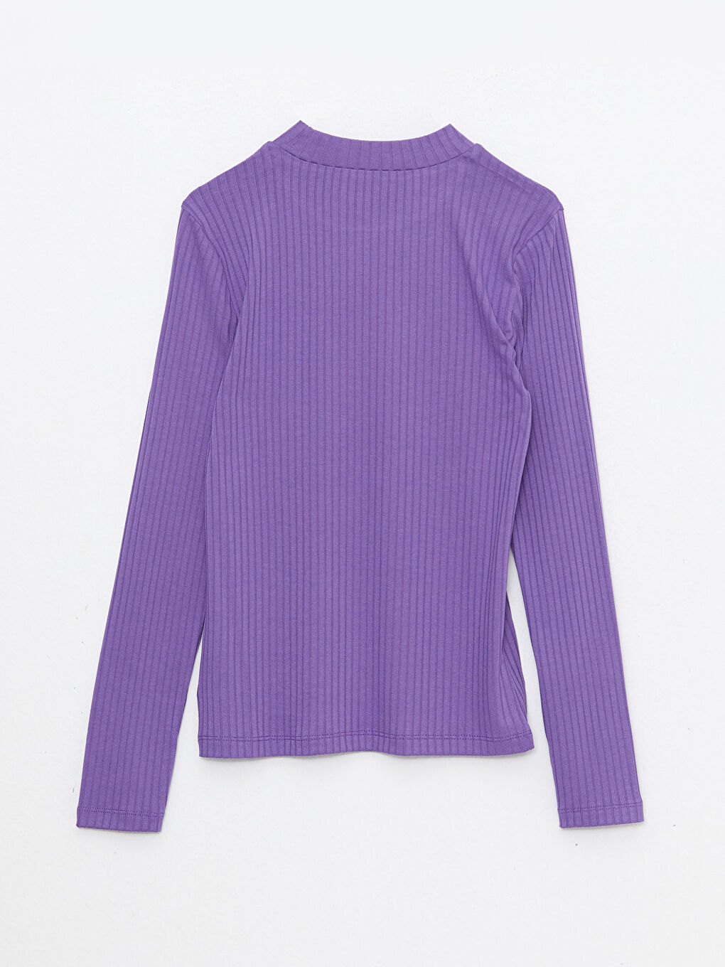 Mor Dik Yaka Düz Uzun Kollu Kadın Tişört-6