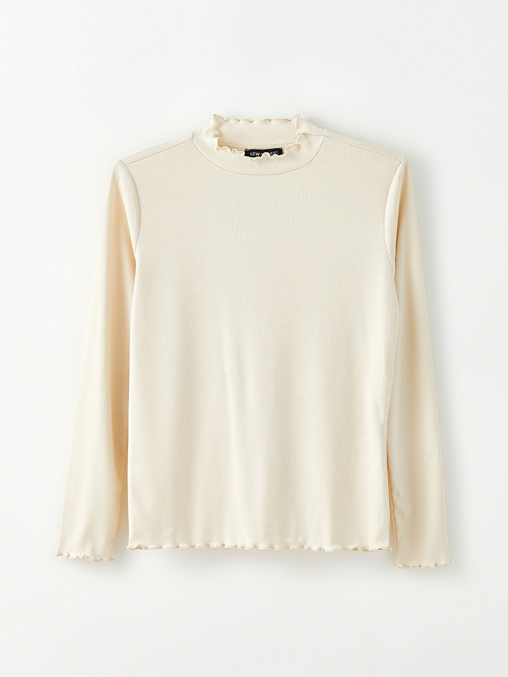 Rüschen Stehkragen Gerade Langarm Damen T-Shirt-5