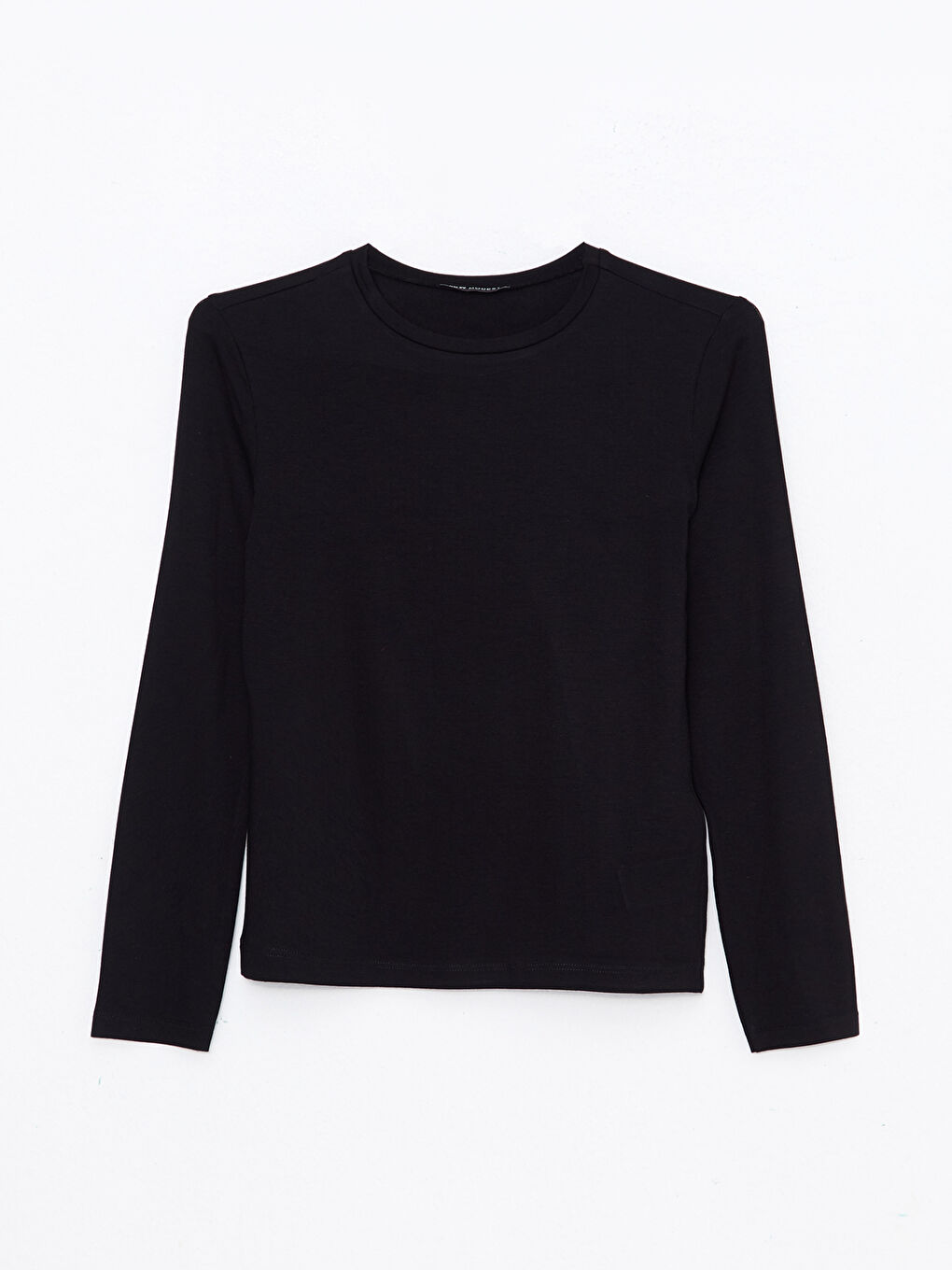 Siyah Bisiklet Yaka Düz Uzun Kollu Kadın Tişört-5