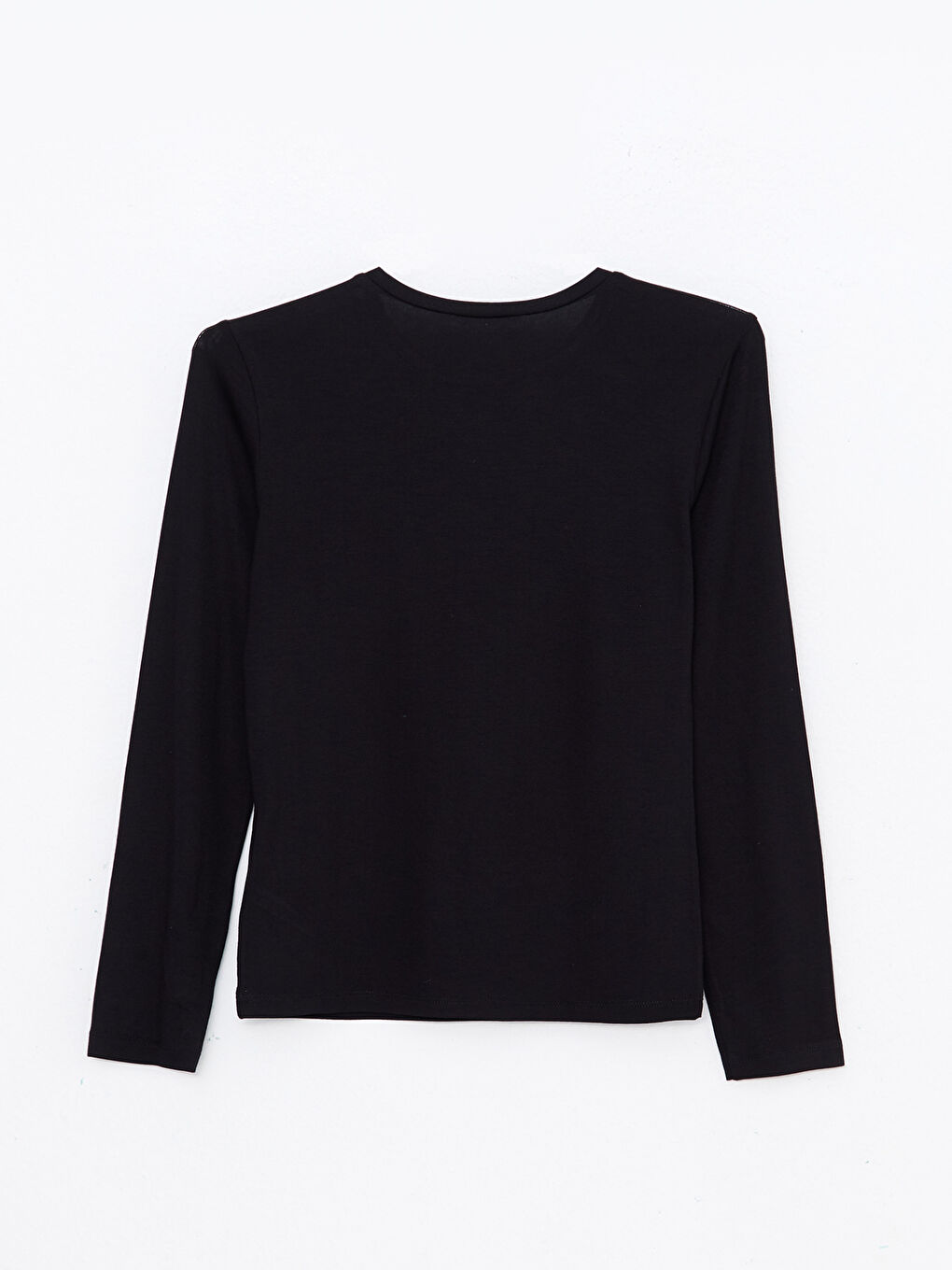 Siyah Bisiklet Yaka Düz Uzun Kollu Kadın Tişört-6