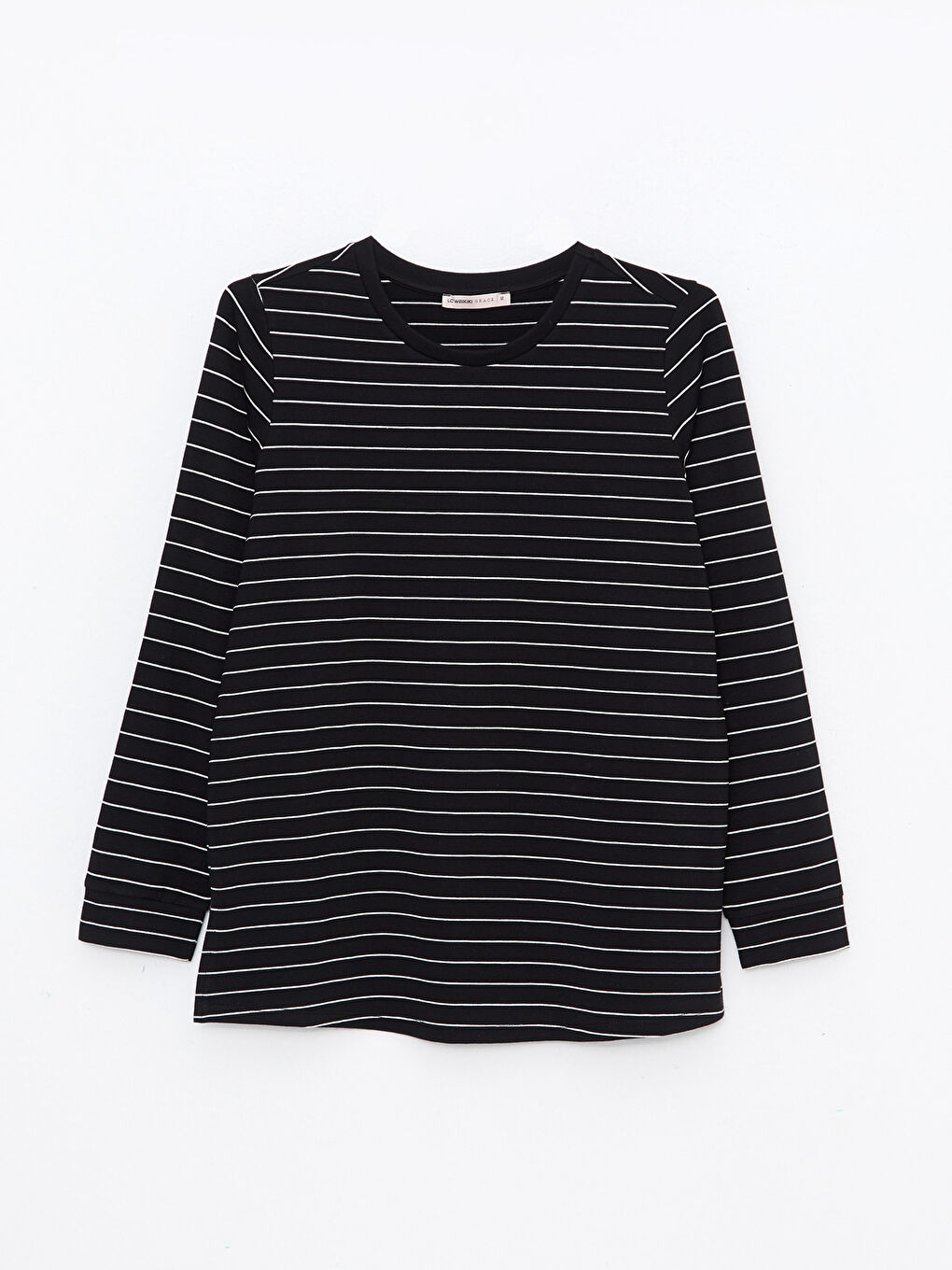 Siyah Bisiklet Yaka Çizgili Uzun Kollu Kadın Tişört-5