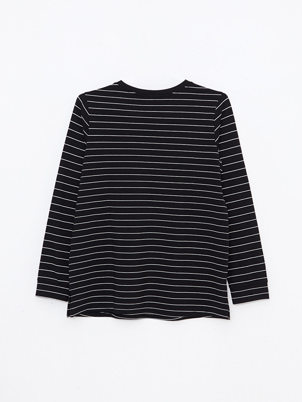 Siyah Bisiklet Yaka Çizgili Uzun Kollu Kadın Tişört-6