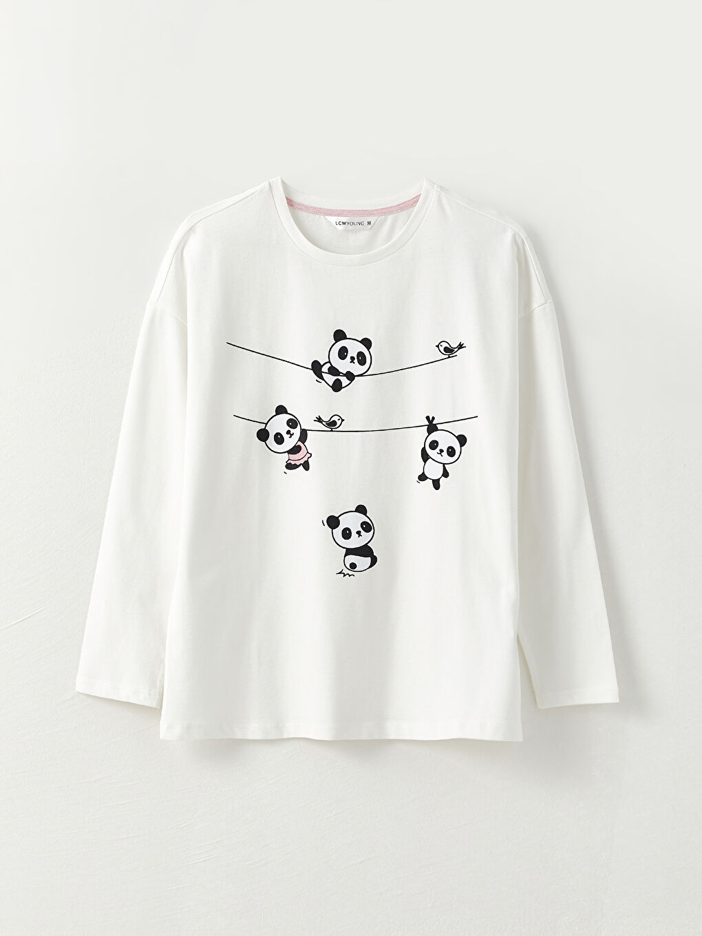 Pembe Bisiklet Yaka Baskılı Uzun Kollu Kadın Pijama Takımı-5