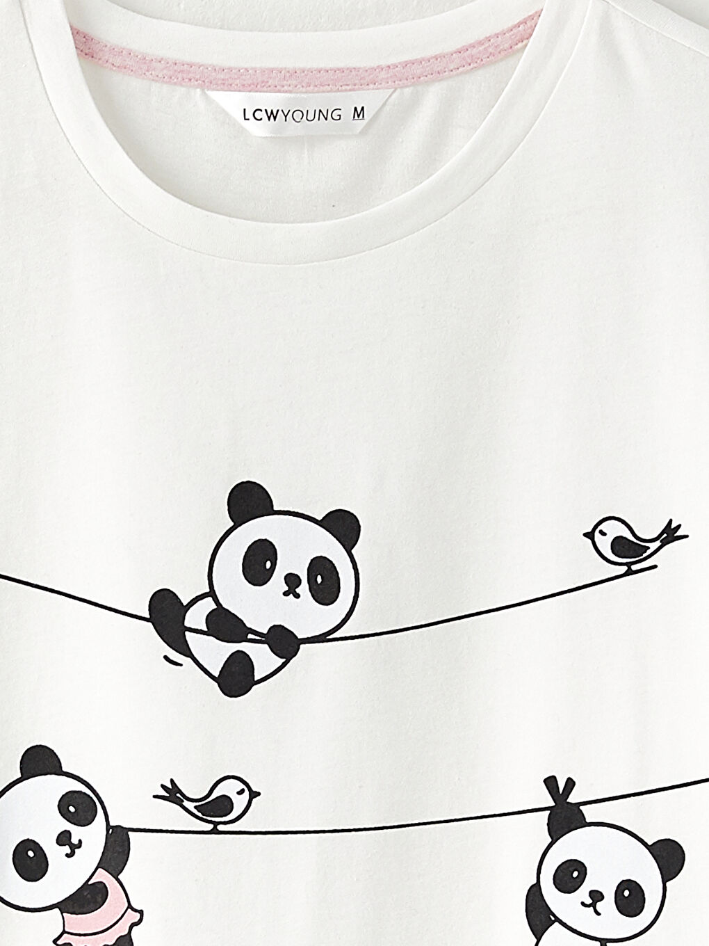 Pembe Bisiklet Yaka Baskılı Uzun Kollu Kadın Pijama Takımı-6