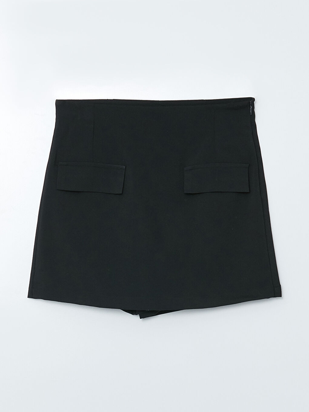 Siyah Kadın Yüksek Bel Standart Fit Düz Şort Etek-5