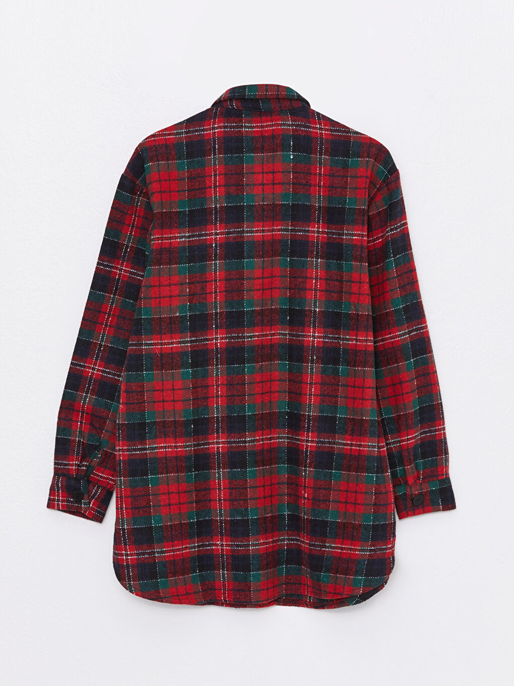 Kırmızı Önden Düğme Kapamalı Ekose Uzun Kollu Kadın Gömlek Ceket-6
