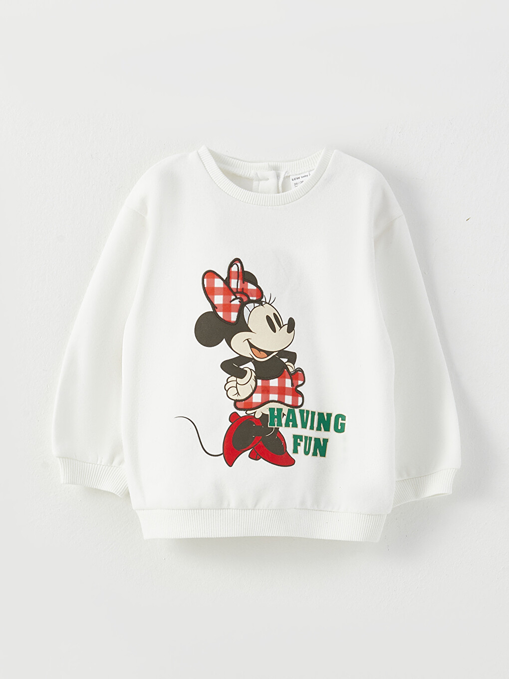 Ekru Bisiklet Yaka Uzun Kollu Minnie Mouse Baskılı Kız Bebek Sweatshirt Ve Eşofman Alt 2'li Takım-1