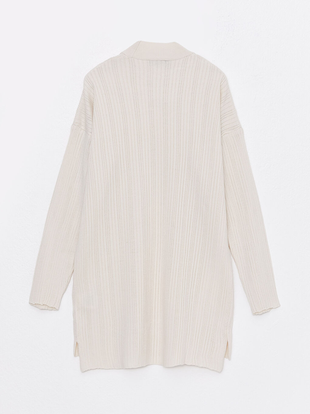 Ekru Dik Yaka Kadın Triko Tunik-6