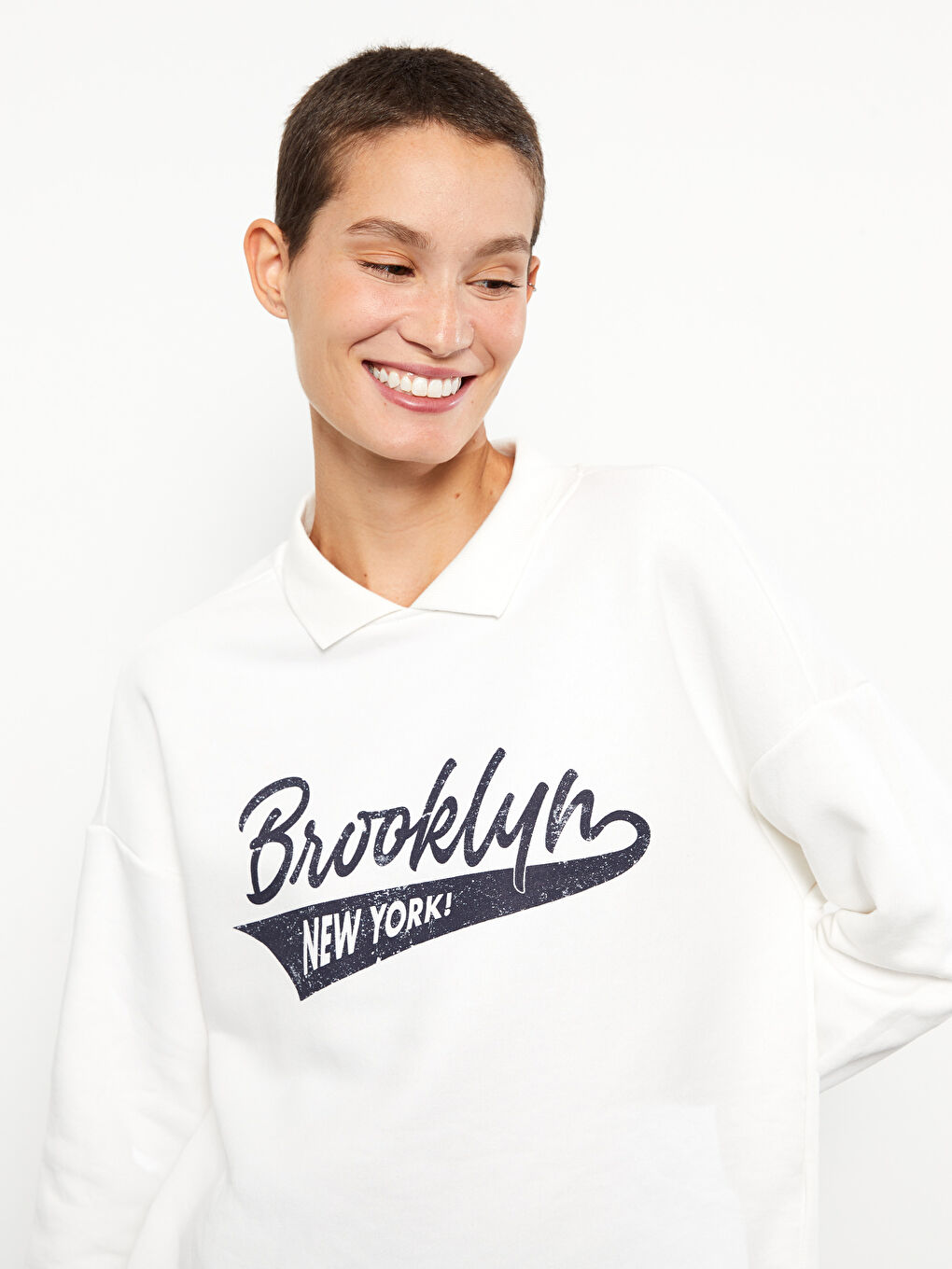 Rollkragen Bedrucktes Langarm Sweatshirt für Damen