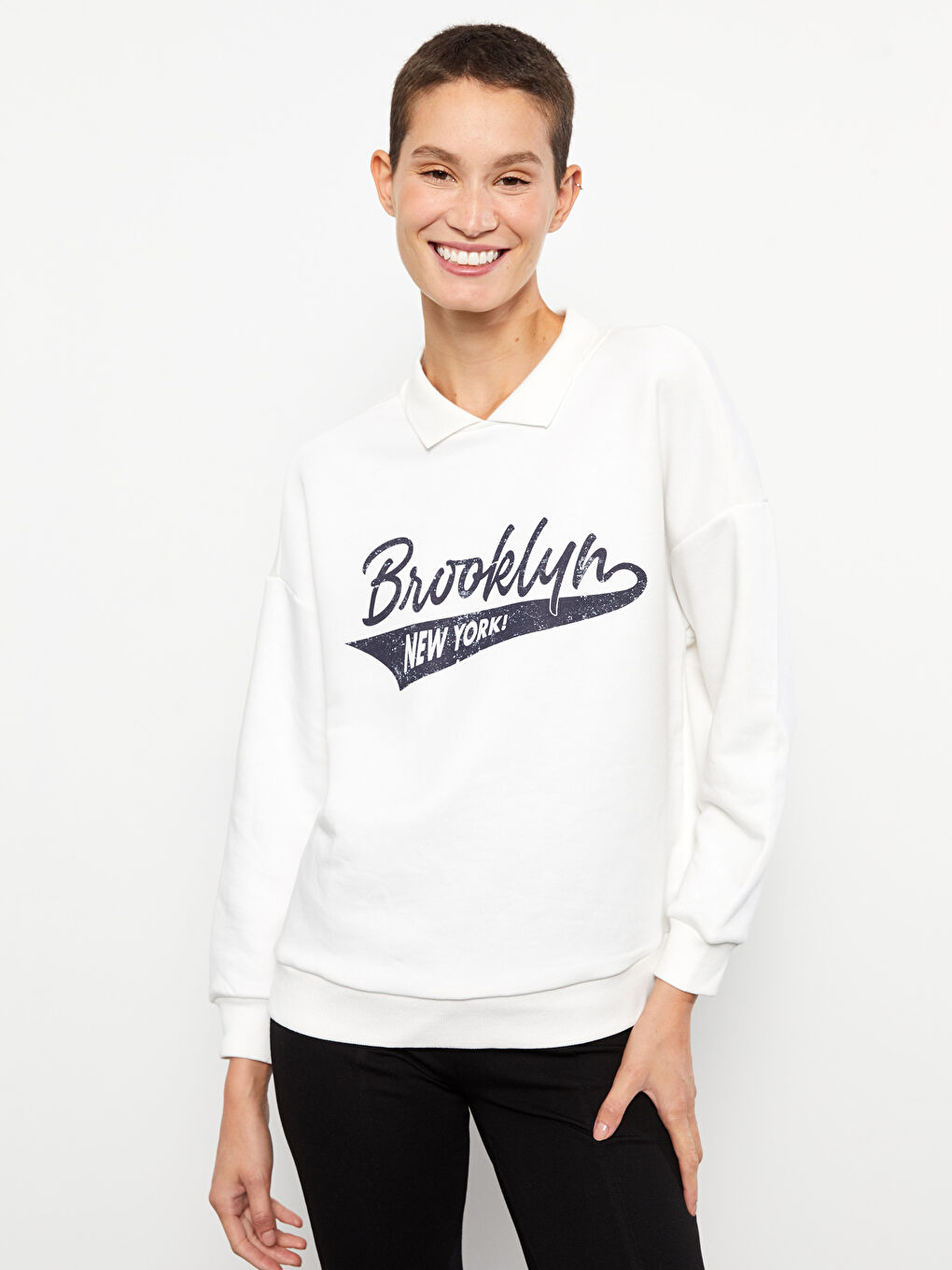Rollkragen Bedrucktes Langarm Sweatshirt für Damen-2