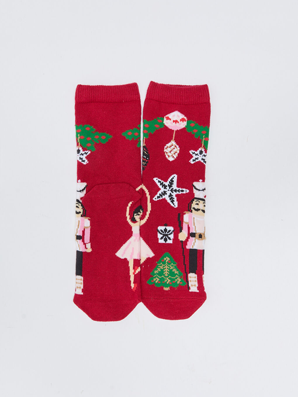 Kırmızı Desenli Kız Çocuk Soket Çorap 3'lü-3