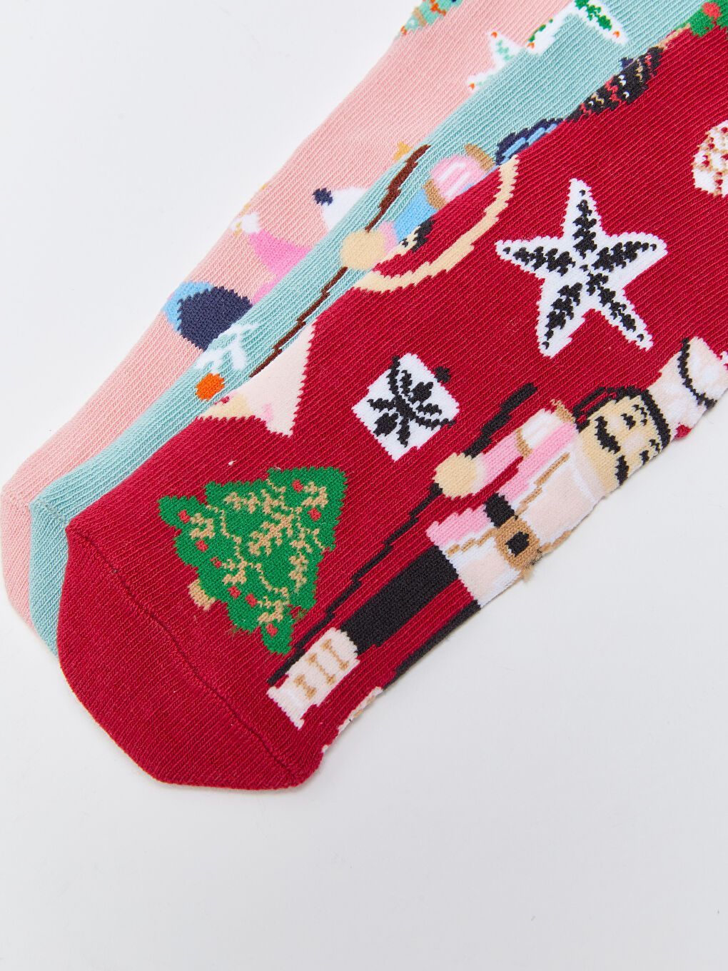 Kırmızı Desenli Kız Çocuk Soket Çorap 3'lü-4