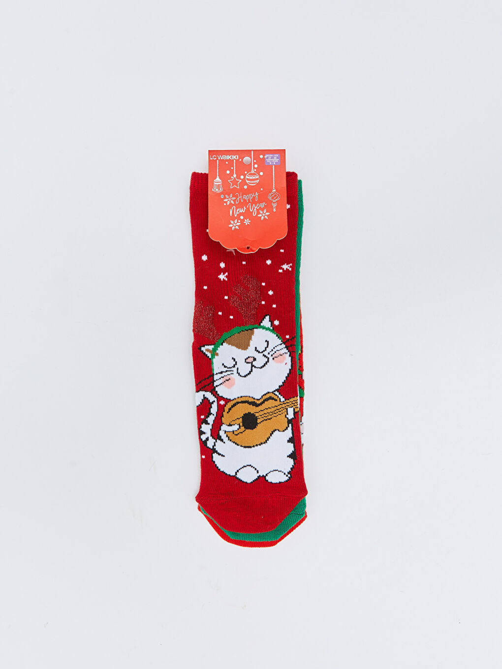 Kırmızı Yılbaşı Temalı Kız Çocuk Soket Çorap 3'lü-2