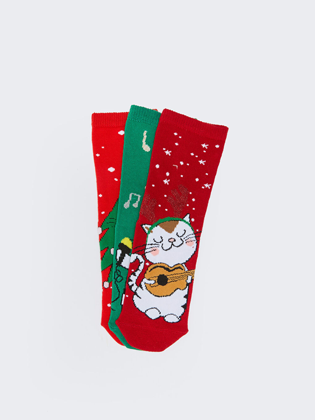 Kırmızı Yılbaşı Temalı Kız Çocuk Soket Çorap 3'lü-1