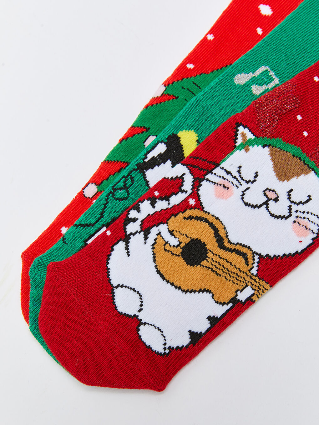 Kırmızı Yılbaşı Temalı Kız Çocuk Soket Çorap 3'lü-3
