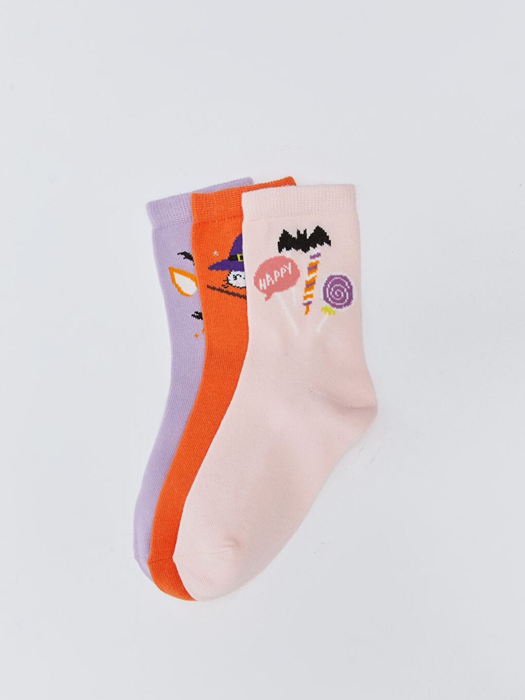 Lila Desenli Kız Çocuk Soket Çorap 3'lü-1