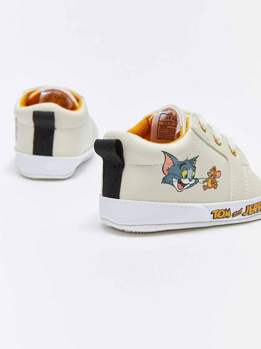 Bej Tom ve Jerry Lisanslı Bağcıklı Erkek Bebek Yürüme Öncesi Ayakkabı-4