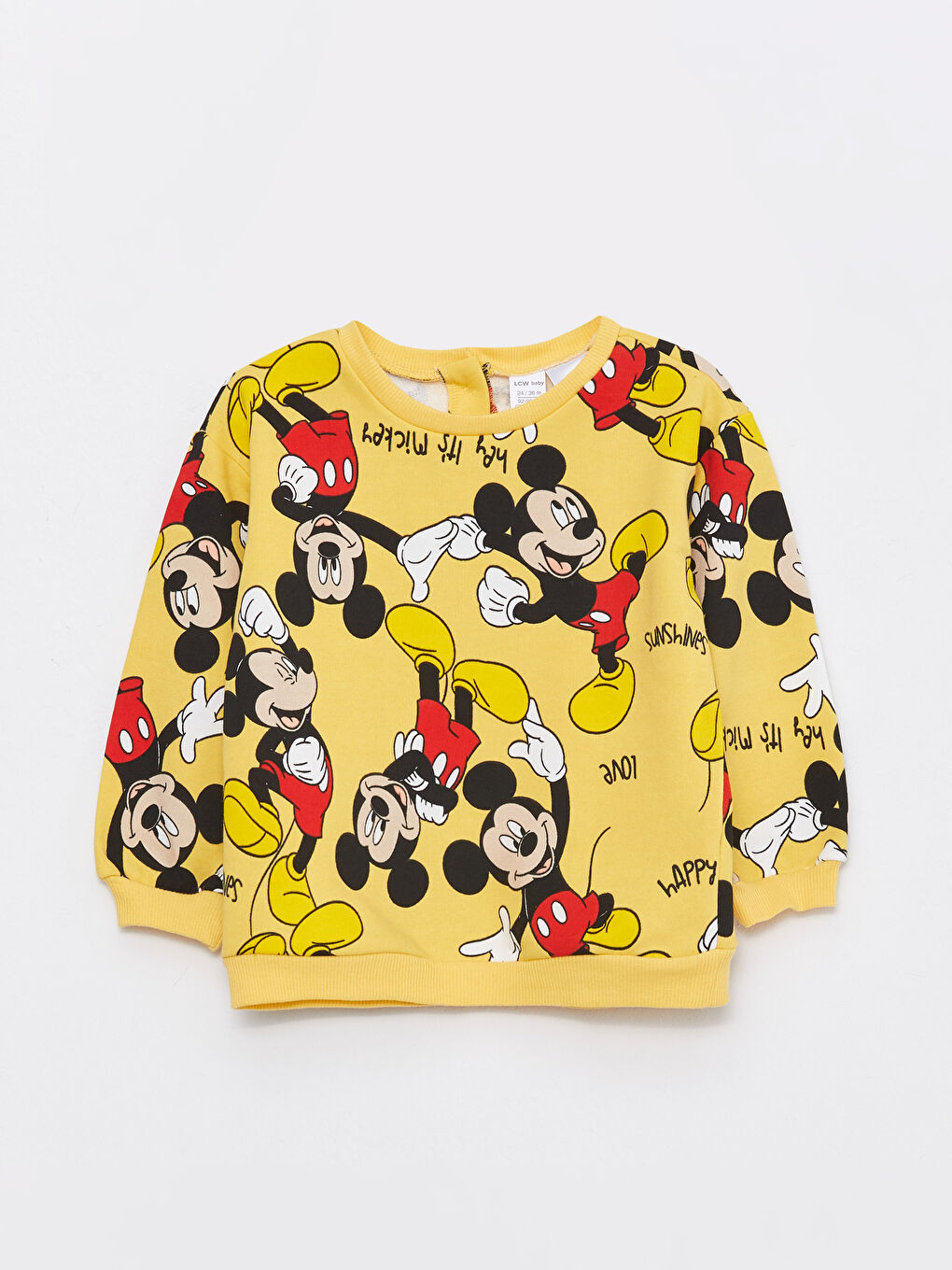 Sarı Bisiklet Yaka Uzun Kollu Mickey Mouse Baskılı Kız Bebek Sweatshirt