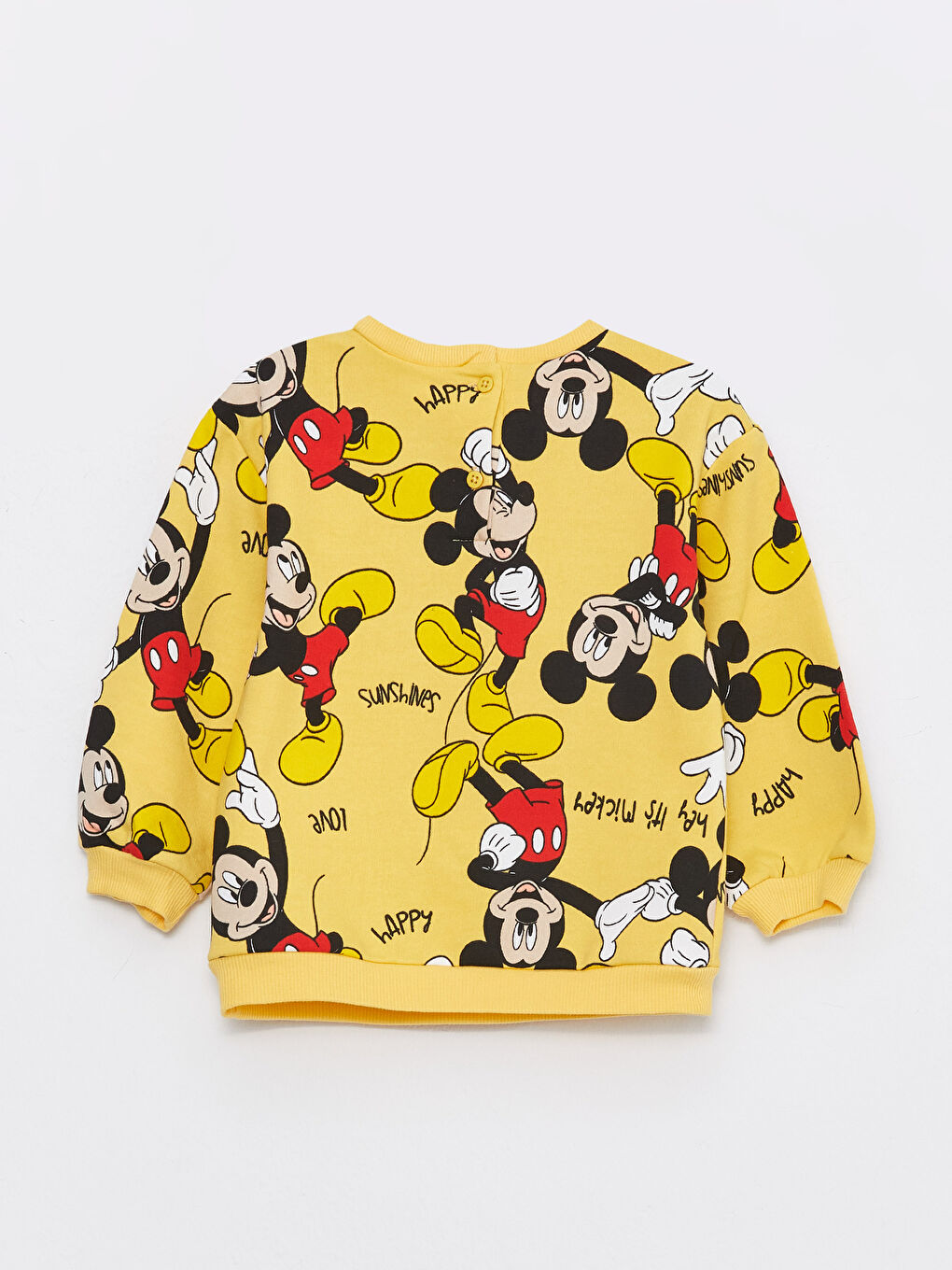 Sarı Bisiklet Yaka Uzun Kollu Mickey Mouse Baskılı Kız Bebek Sweatshirt-1