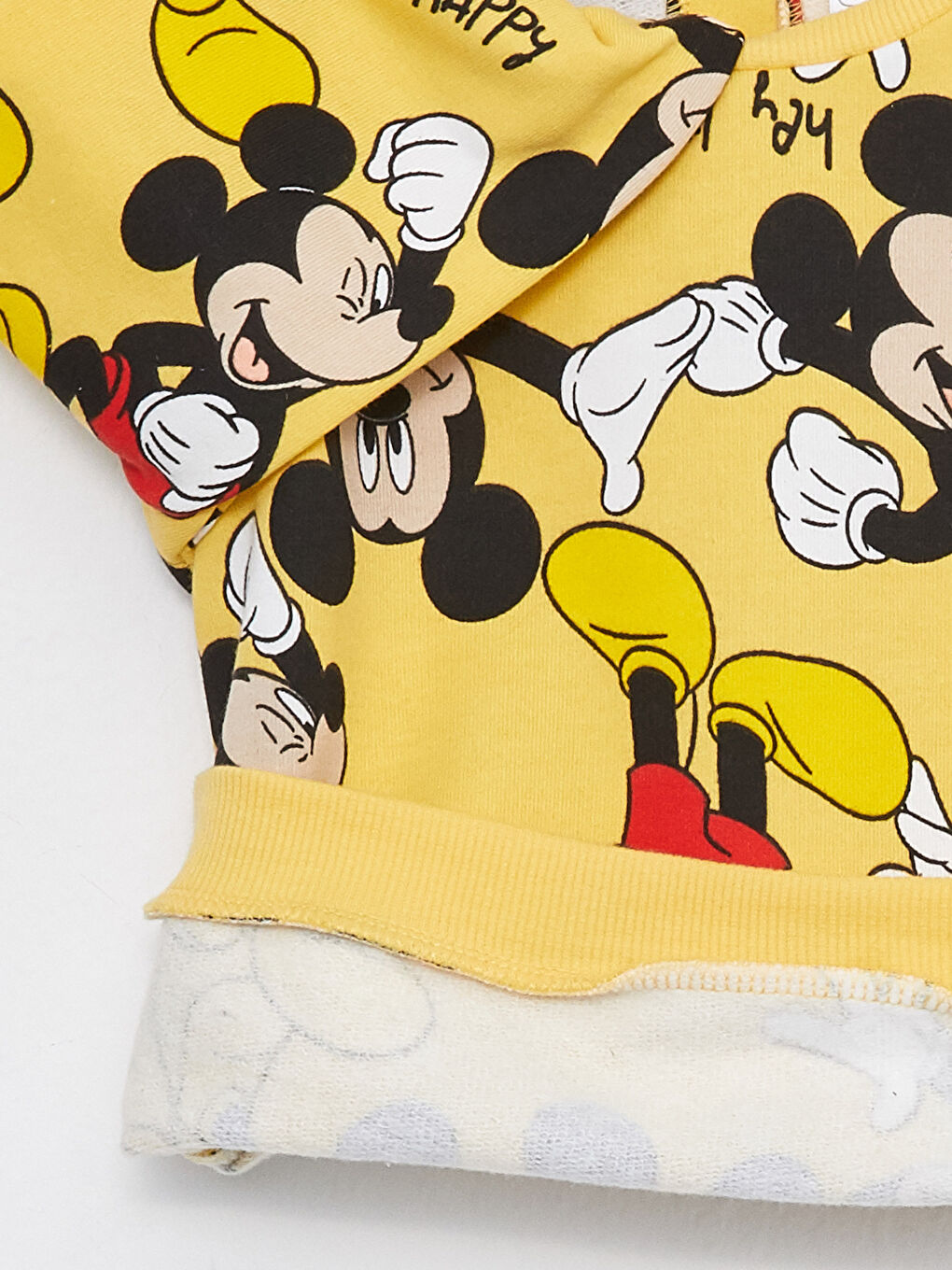 Sarı Bisiklet Yaka Uzun Kollu Mickey Mouse Baskılı Kız Bebek Sweatshirt-2