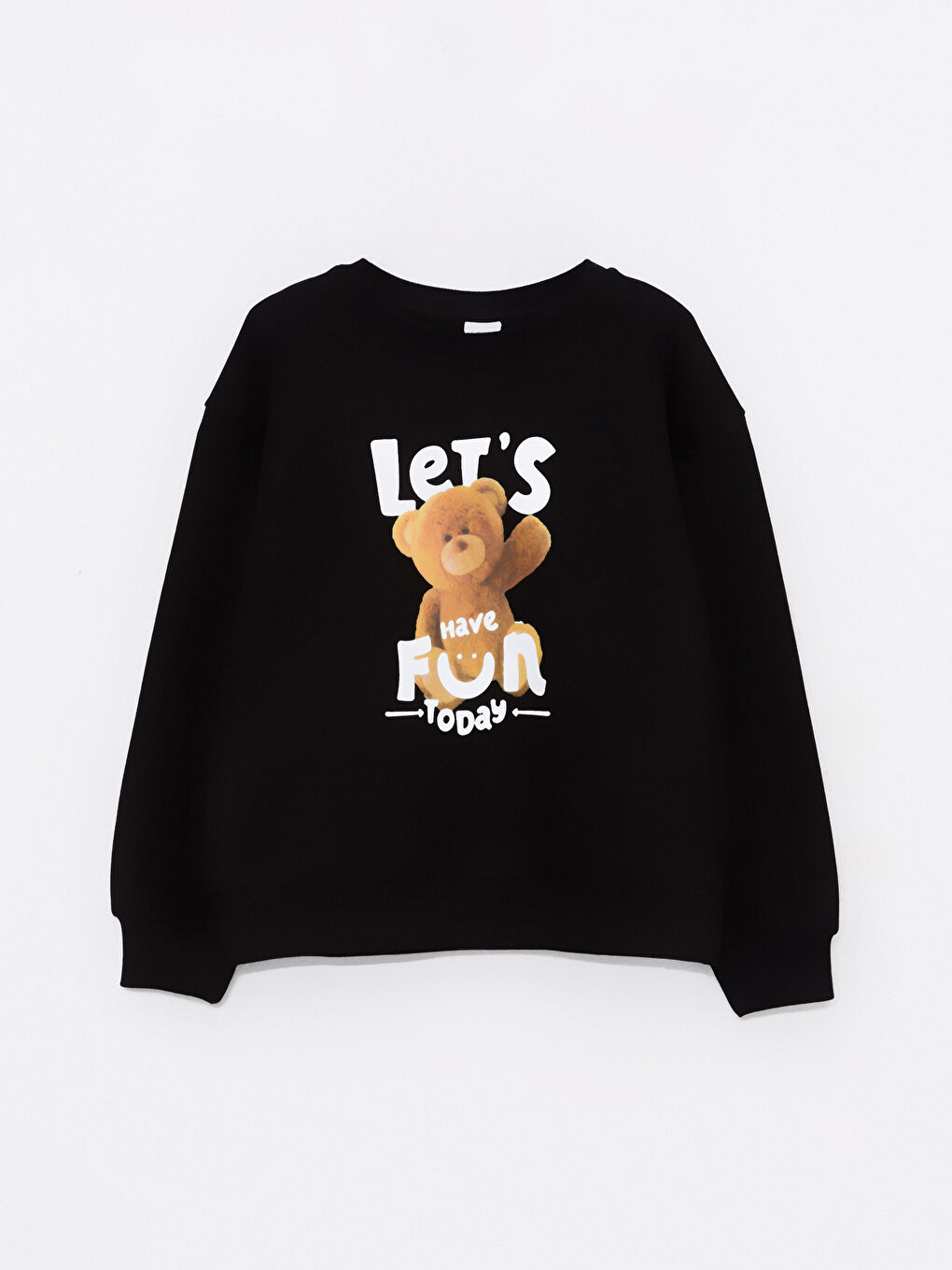 Siyah Bisiklet Yaka Baskılı Uzun Kollu Kız Çocuk Sweatshirt ve Eşofman Altı-1