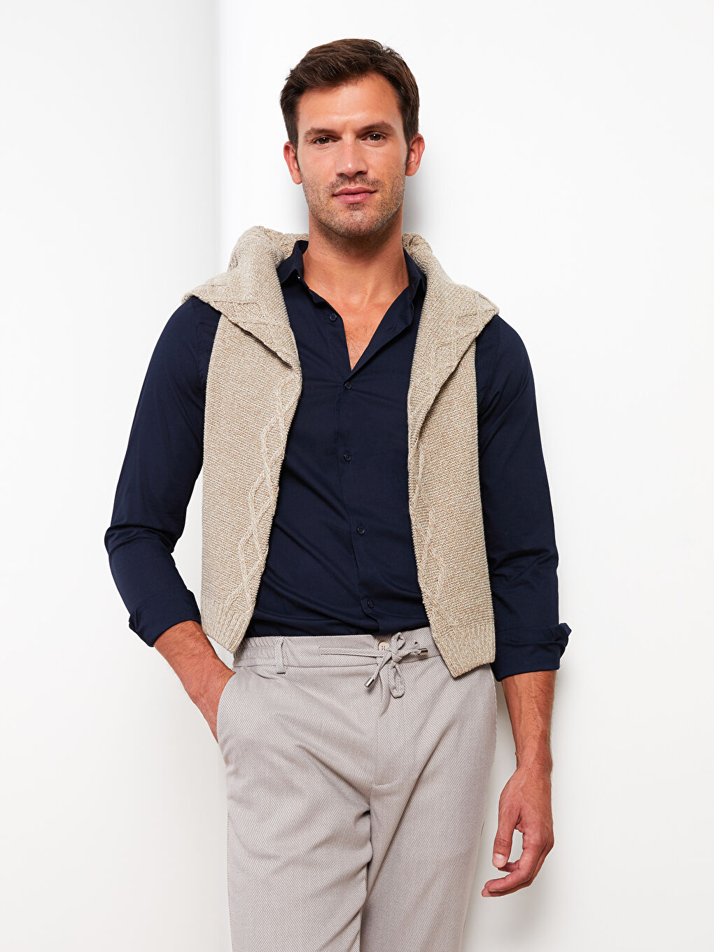 Lacivert Slim Fit Uzun Kollu Erkek Gömlek-2