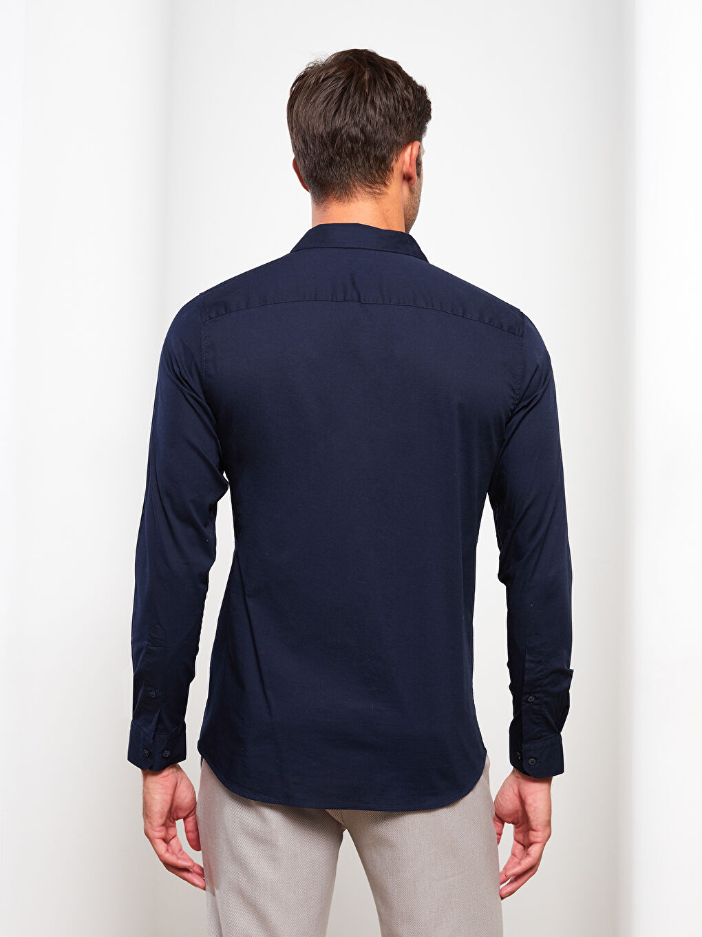Lacivert Slim Fit Uzun Kollu Erkek Gömlek-4